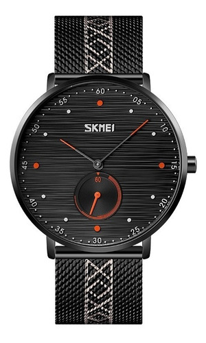Reloj Acero Malla Inoxidable Cronometro Real Contra Agua Sk Correa Punteros Naranja