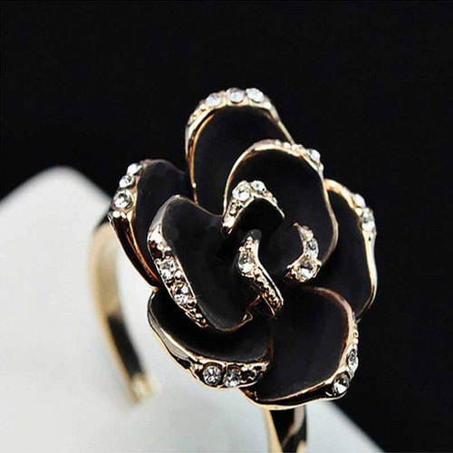 Anillo Ajustable Con Forma De Rosa Negra, Bonito Regalo Para