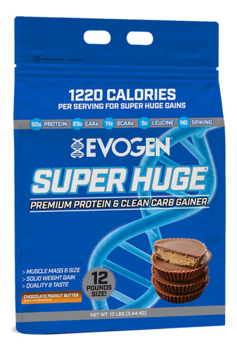Evogen Super Huge 12 Libras Gainer Sabor Chocolate Mantequilla De Mani