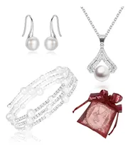 Comprar Collar Aretes Brazalete De Perlas Joyeria Plata Regalo Mujer