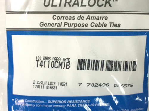 Dexon Ultralock Dxn3004b T4 Tie Wrap 10mm 50lb 100und