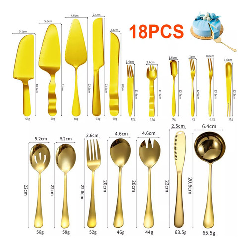 18 Pcs Juego De Cubiertos De O Inoxidable Dorado De Grado