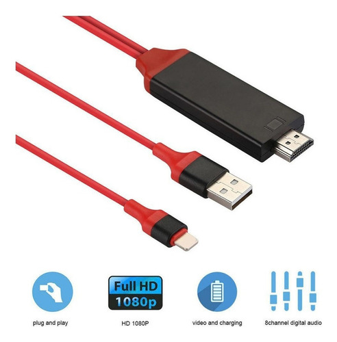 Adaptador Av De Tv Digital Para iPhone Cable Usb A Hdmi Hdtv