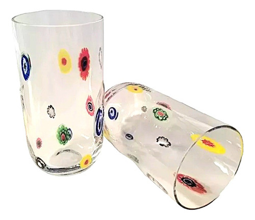 Vasos De Cristal X6 C/incrustaciones De Murano Italy 