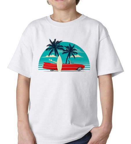 Remera De Niño Auto Playa Tabla Palmeras Beach