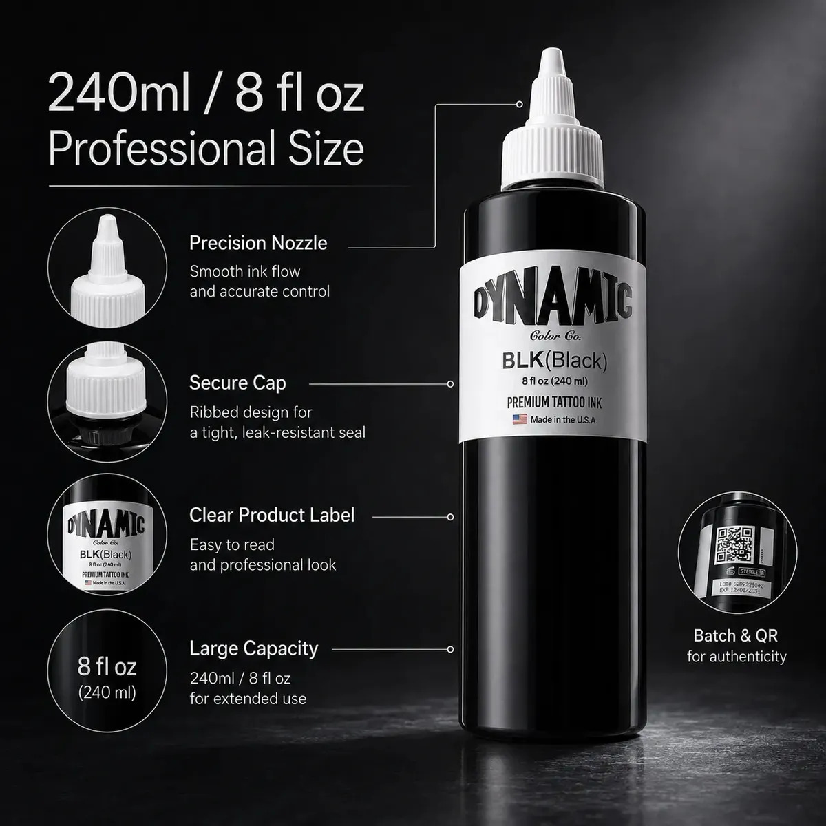 Tinta Dynamic Ink Tinta Negra Para Tatuar 8oz Negro