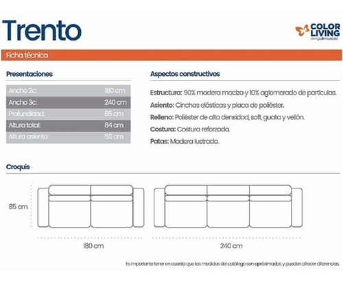 Imagen 3 de 4 de Sofá Sillón Trento 3 Cuerpos - Color Living - Cuotas