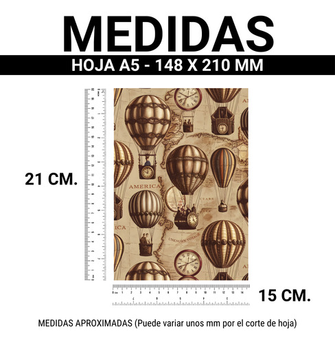 Papeles Vintage Para Scrapbook Journaling Envolver Globo X8 Dorado Oscuro Globo Aerostático Vintage