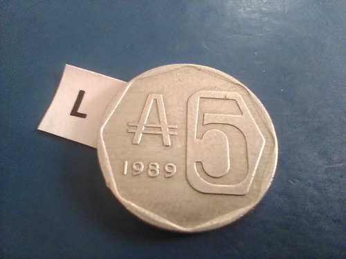 Moneda Antigua De Argentina De 5 Australes Del Año Del 1989