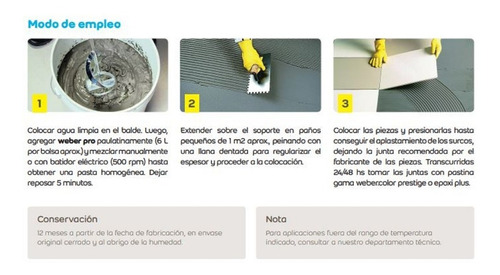 Imagen 5 de 6 de Pegamento Cerámicas Y Porcelanato Weber Pro X 30kg Cuota