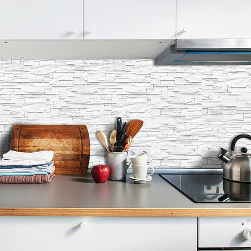 Imagen 2 de 8 de Papel Tapiz Ladrillos A Cuadros Gris Piedra Textura Moderno
