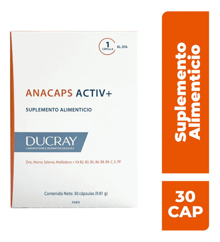 Ducray Anacaps Activ+ Suplemento Anticaída Cabello 30 Caps Sin Sabor