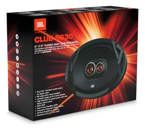 Par Alto Falante Jbl Harman 6x9 Triaxial Club 9630 160w Rms Cor Preto/laranja