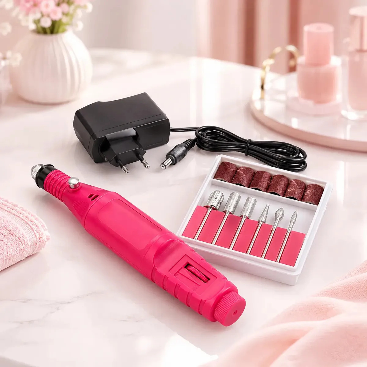Lixadeira Elétrica Caneta Rosa Bivolt Unhas Gel e Acrigel kateluo
