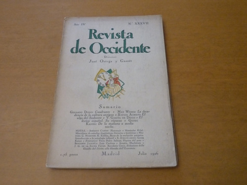 Revista De Occidente. Año 4 Nro 37. 1926