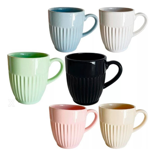 Set X4un Taza Mug Canela Ceramica Alta Vintage Pastel 360cc