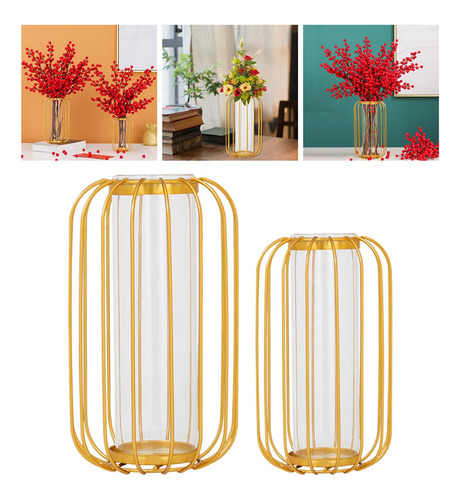 2x Florero Nórdico Soporte Dorado Florero De Vidrio Oficina