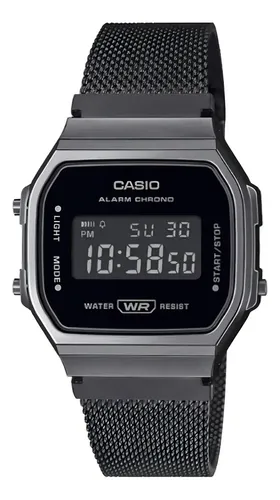 Relógio Casio Vintage A168wemb-1bdf Correia Cinza Bisel Ciano Fundo Preto