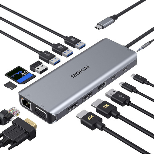 Docking Station 14en1 Usb-c 2-hdmi Vga 5-usb Sd/tf