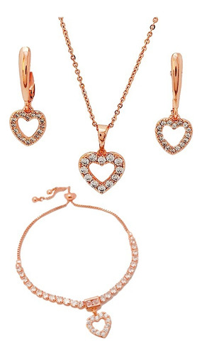 Aretes + Collar Corazon + Pulsera +estuche Regalo Cumpleaños