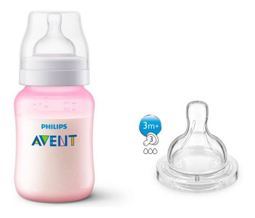 Set Tetero Anticolico Rosado 9 Oz+tetina 3m Avent Scd809/27