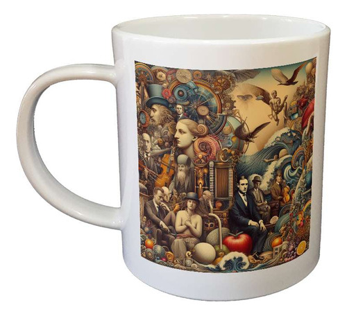 Taza Plastico Epoca Estilo Collage Surrealista Antiguo