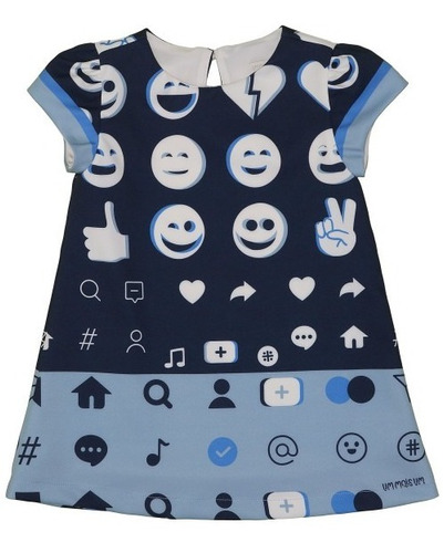 Vestido Infantil Emoji Um Mais Um Azul 801106 