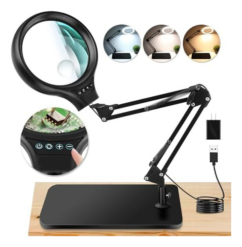 Lupa Grande De 10 X 30 Veces Con Luz Y Soporte, Lupa Ilumina