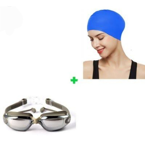 Lentes Natacion Espejados Hd Protector Oido Uv Más Gorro 