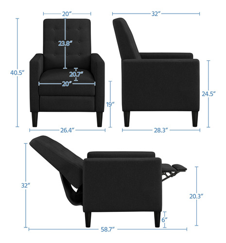 Silla Reclinable Tela Moderna Sofá Individual Ajustable