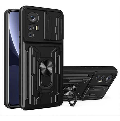 For Xiaomi 12 Card Slot Case Sliding Lens Stand Hard Cover