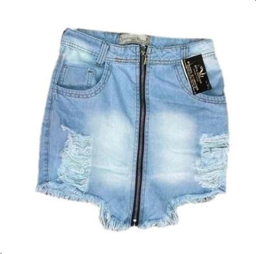 Saia Jeans Rasgadinha Com Ziper Na Frente 