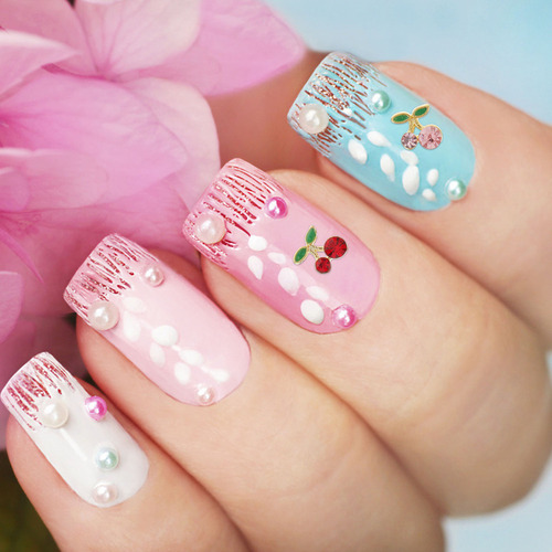 Pegatinas De Uñas 3d Con Forma De Cereza, Gemas, 36 Unidades