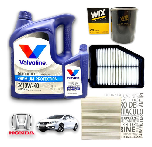 Kit 3 Filtros + 5l Aceite 10w40 Honda Civic 1.8 2012 A 2017