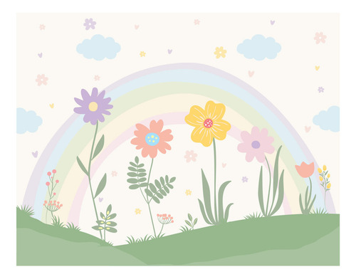 Papel De Parede Quarto Menina Jardim Floral Arco-íris 9m