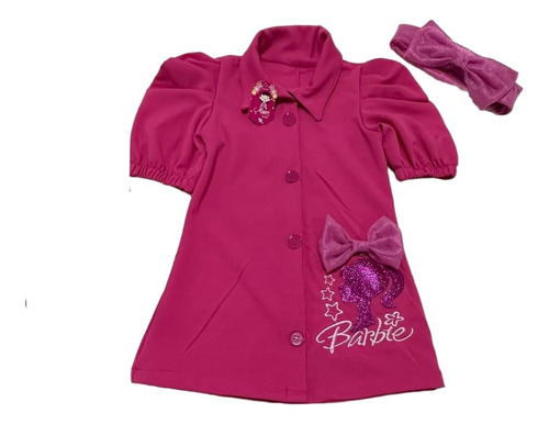 Vestido Barbie Infantil Rosa Com Laço Festa Aniversário