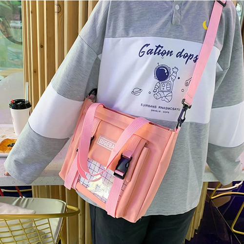 Set 5 Mochila Bolsas Escolar Estudiante Gran Capacidad Lona Rosa