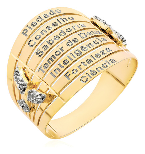 Anel Sete Dons Do Espirito Santo Ouro 18k 750