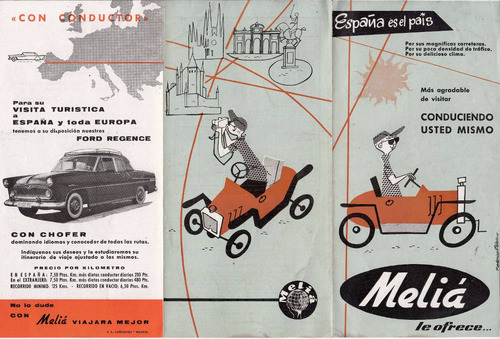 1960 Turismo España Viajes Melia Folleto Autos Seat Ford