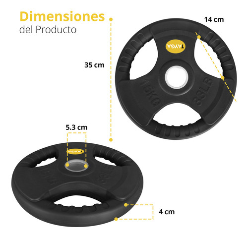 Par Disco Olímpico Recubierto Caucho 33lb C/u Tayga Color Negro