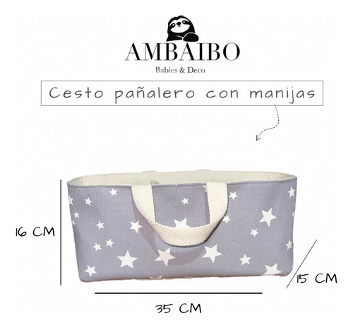 Contenedor Pañalero Con Manijas+cesto Tela. Ideal Regalo Rn Gris Estrellas
