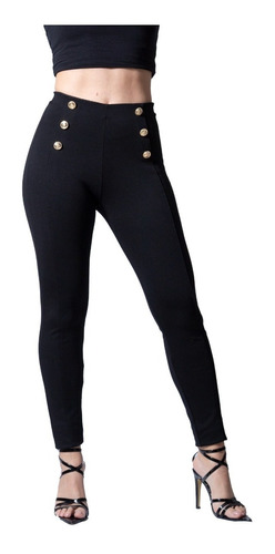 Malla Botones Dama Vestir Moda Casual Leggins Cintura Alta