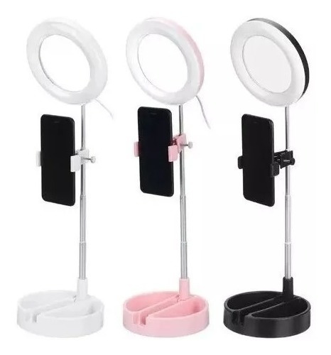 Imagen 2 de 3 de Aro Led Con Espejo Para Maquillaje Con Soporte Para Teléfono