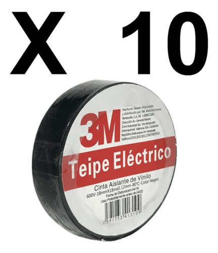 Teipe Electrico 3m 18mm X 18m Por 10 Unidades