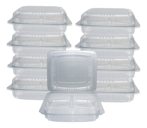 Contenedor Bisagra Transparente 3 Diviciones Desechable 30