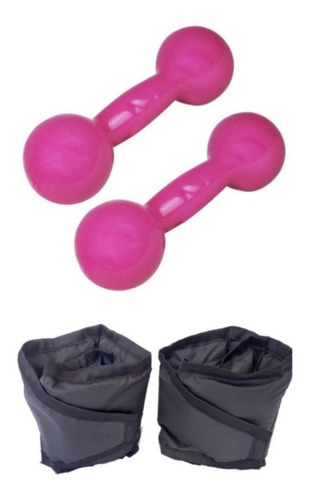 Kit Treine Em Casa Halter Peso 2 Kg + Par Caneleira 2 Kg Cor Rosa