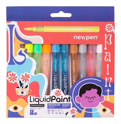 Kit Caneta Marcador Permanente Liquidpaint 12un - Newpen