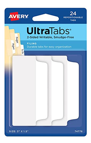 Ultra Tabs, 3  X 1.5 , 2-side Writable, White, 24 Repos...