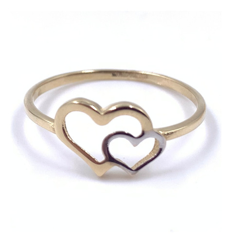 Anillo Para Dama Oro Amarillo Y Blanco 14 K 1 Gr  Corazones 