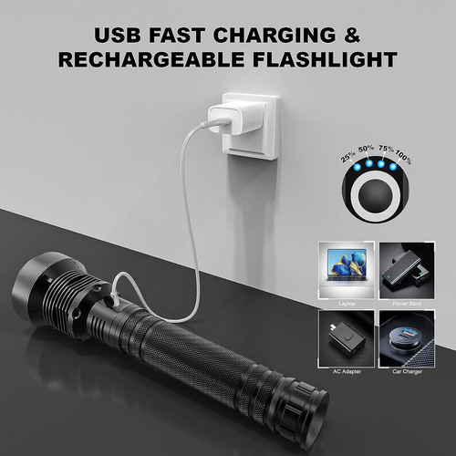 Linterna Recargable Alto Brillo, Linterna Led